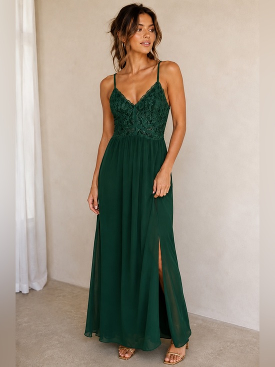 Gentle Fawn Dresses & Skirts - Gentle Fawn Emerald Green Lace Bodice Maxi Dress Size 4 Y2K Boho Evening